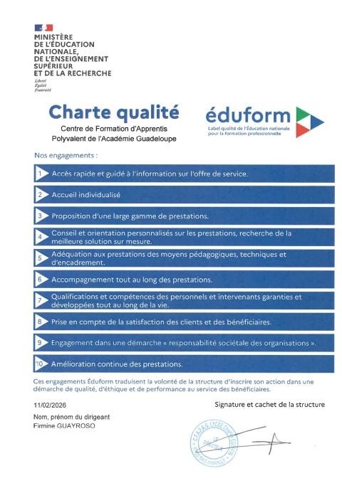 Charte qualité CFAPAG