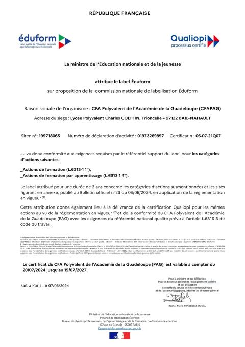 Certificat EDUFORM 2024-2027